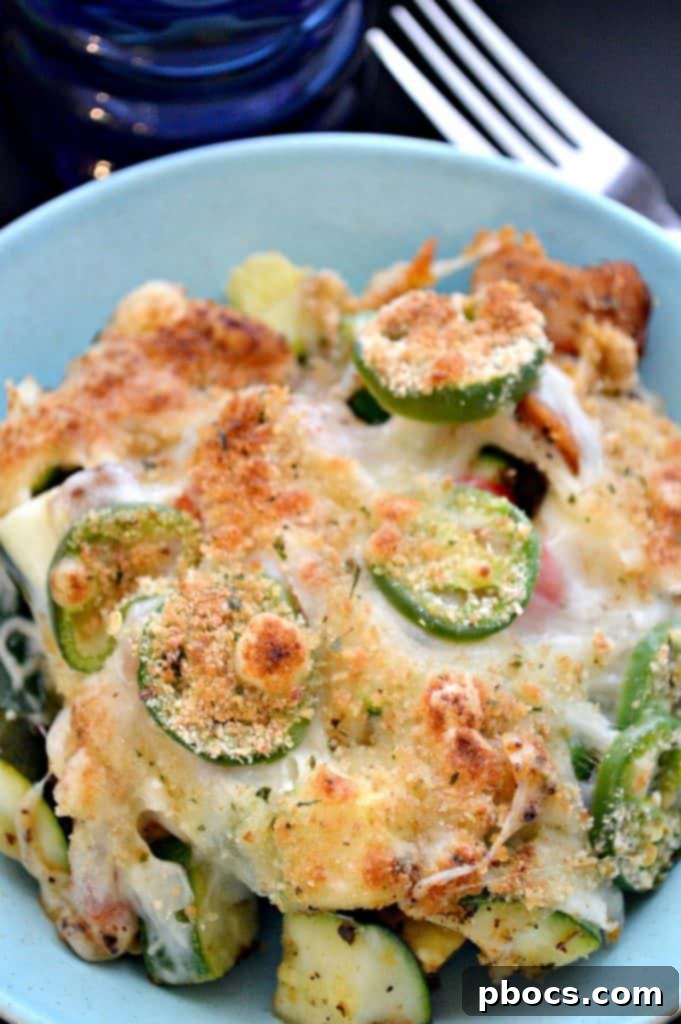 Jalapeño & Chicken Zucchini Casserole Jalapeño & Chicken Zucchini Casserole - A close-up of the delicious layers.