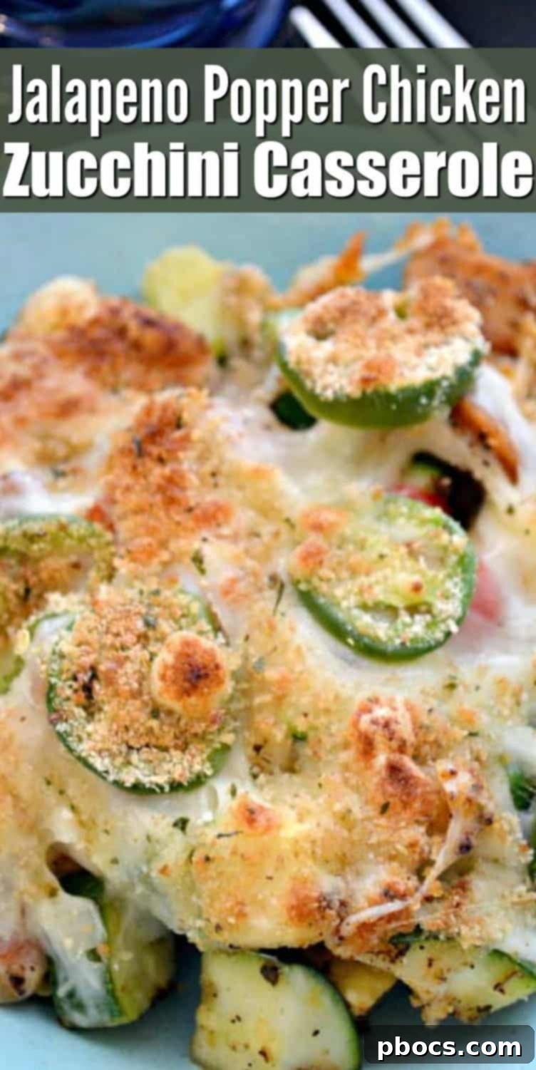 Spicy Jalapeño Chicken Zucchini Bake 3 Jalapeño & Chicken Zucchini Casserole - A perfect pin for your recipe board, highlighting the deliciousness of this spicy chicken zucchini dish.