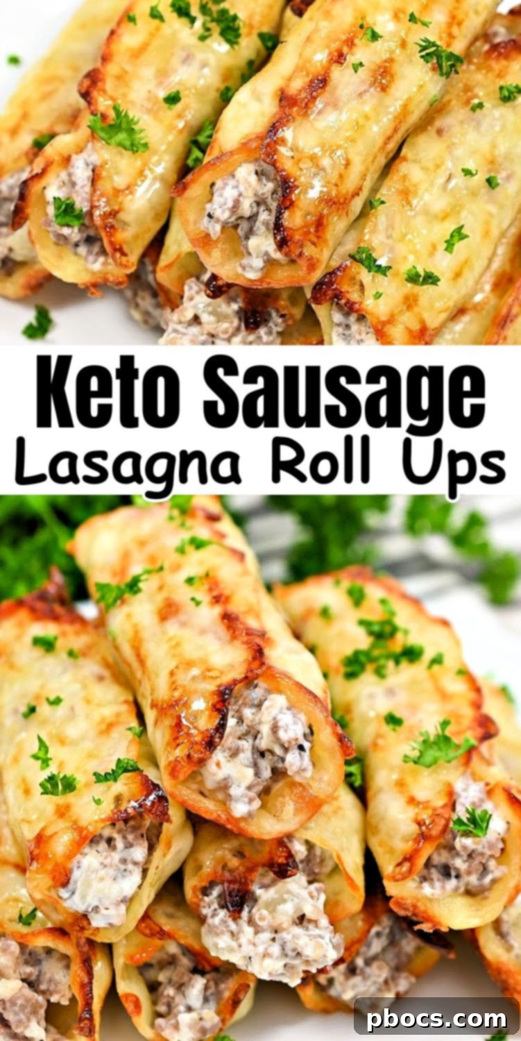 Keto Sausage Lasagna Pinwheels 16 Pin-friendly image for Keto Sausage Lasagna Roll Ups