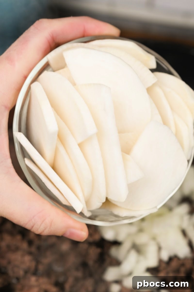 Keto Country Burger Skillet 3 Sliced Turnips