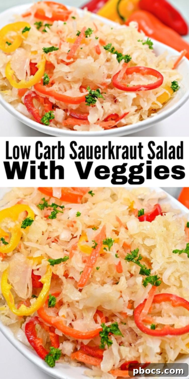 Pin this Low Carb Sauerkraut Salad with Veggies recipe