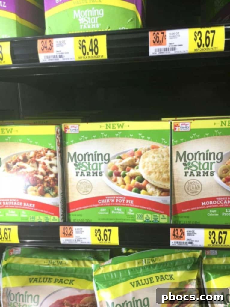 MorningStar Farms Veggie Bowls display in a grocery store aisle