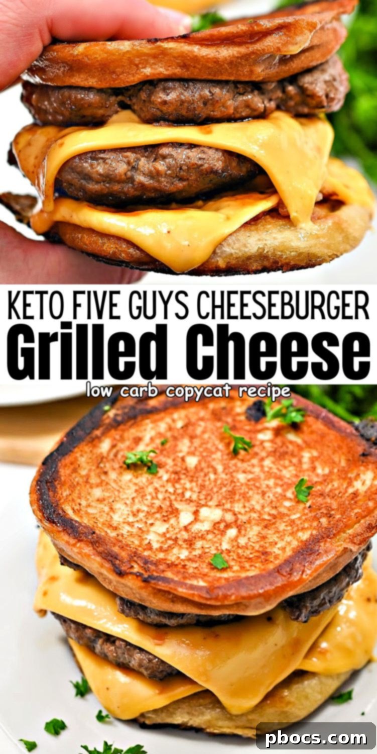 Keto Five Guys Cheeseburger Grilled Cheese Pinterest pin image