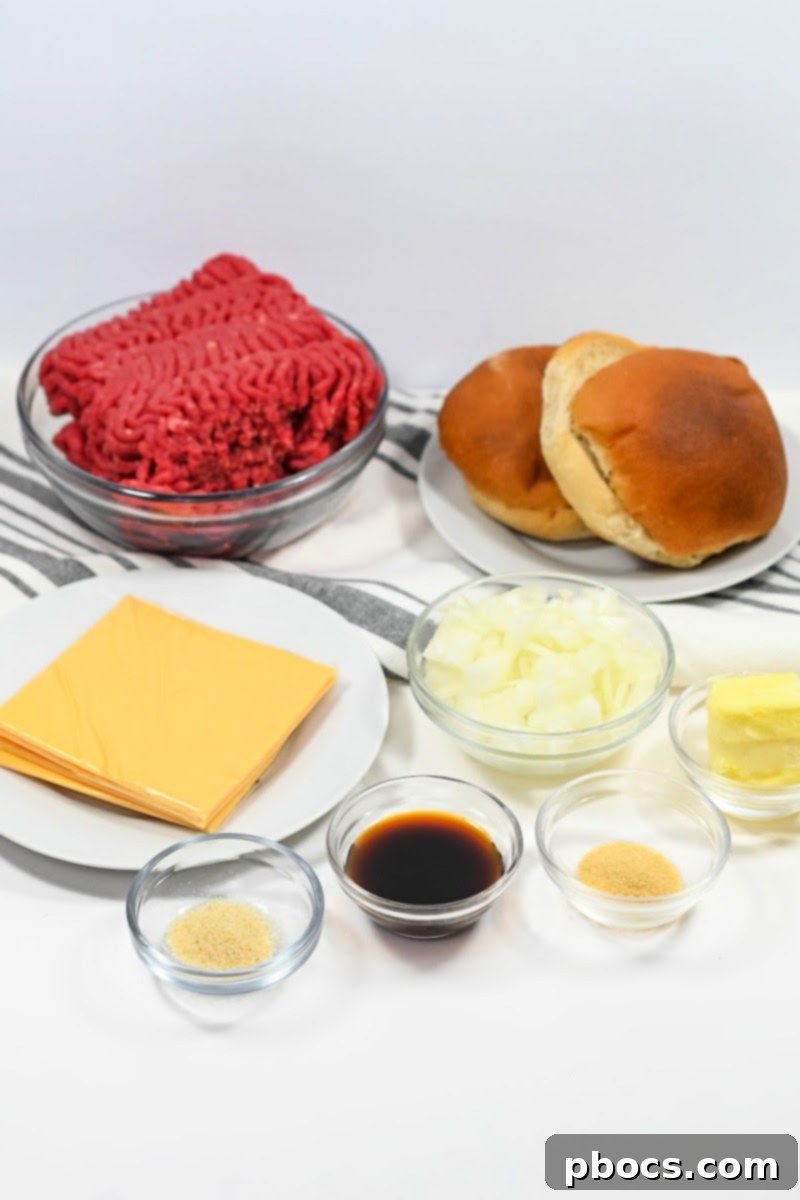 Ingredients laid out for Keto Five Guys Cheeseburger Grilled Cheese