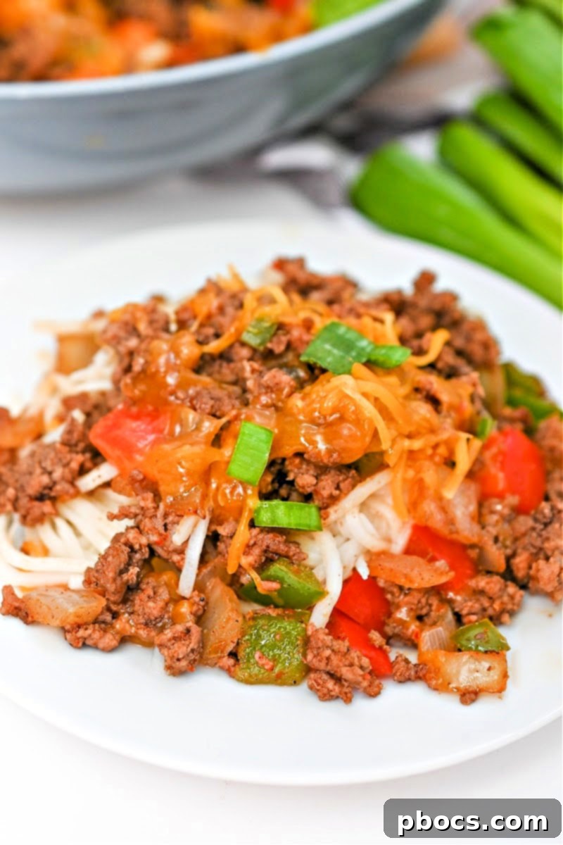 Delicious Keto Taco Spaghetti served on a plate