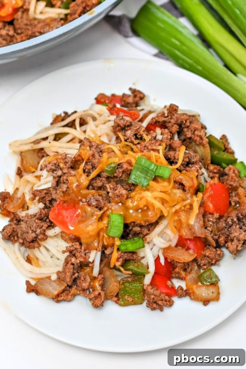Keto Taco Spaghetti served with Mexican street cauliflower