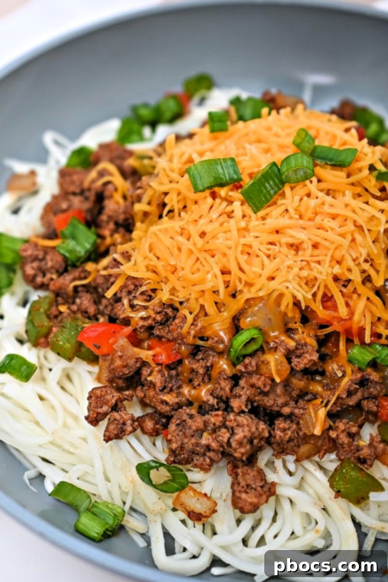 Keto Taco Spaghetti in meal prep containers