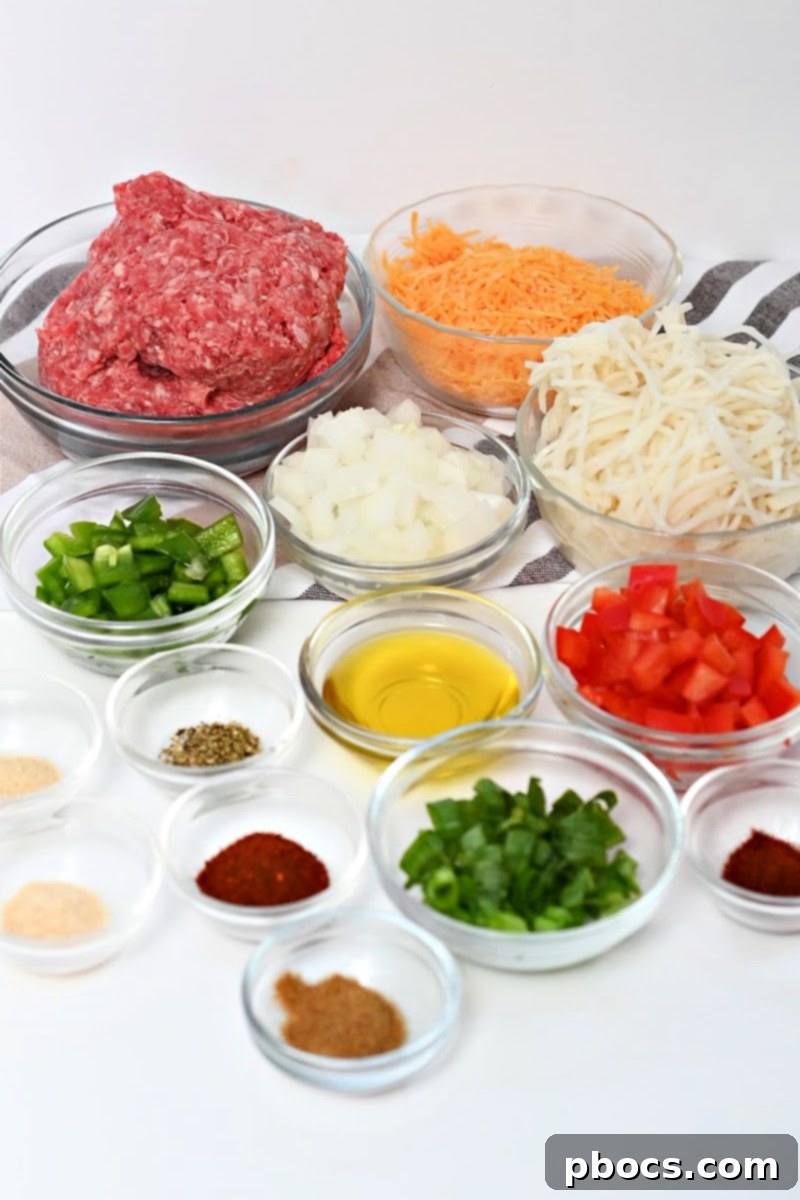 Keto Taco Spaghetti Ingredients laid out