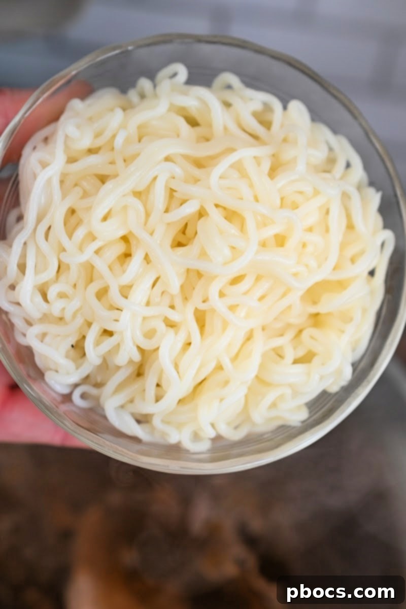 Miracle noodles being prepared, a low-carb alternative for pho