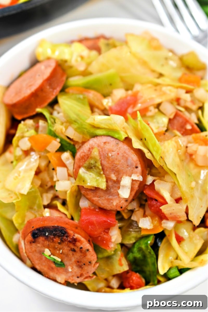 Serving Keto Cabbage Jambalaya Skillet with optional side dishes – Demonstrating how satisfying this complete low-carb meal is on its own.