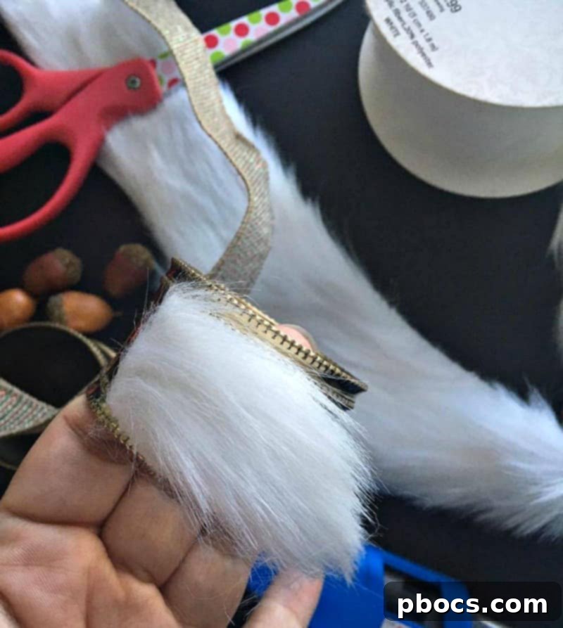 Securing Faux Fur onto Napkin Ring Base Gluing Faux Fur to Gold Napkin Ring
