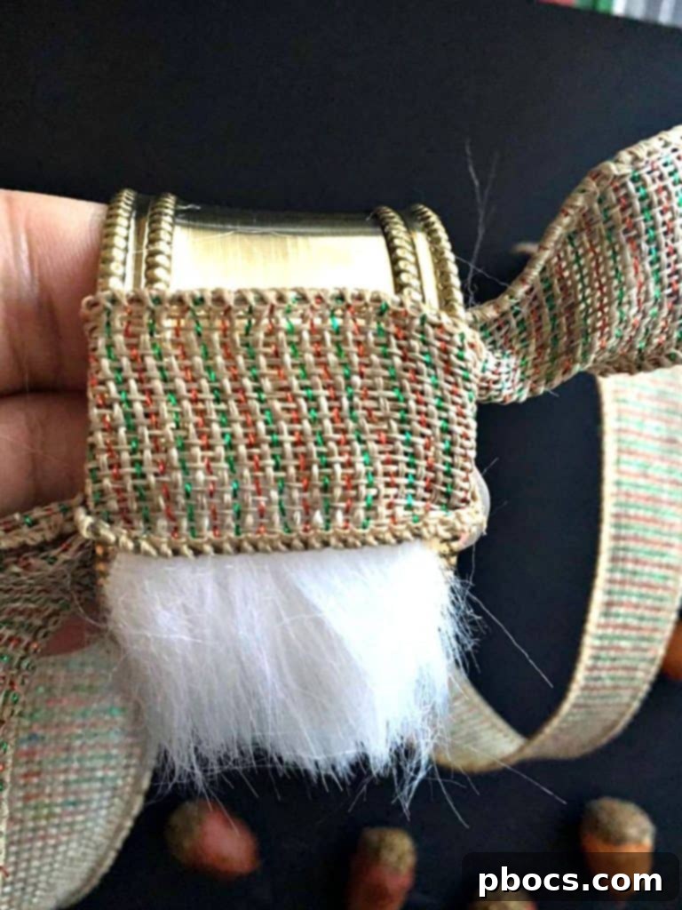 Adding Ribbon Detail to DIY Napkin Ring Tying Wired Ribbon onto Faux Fur Napkin Ring