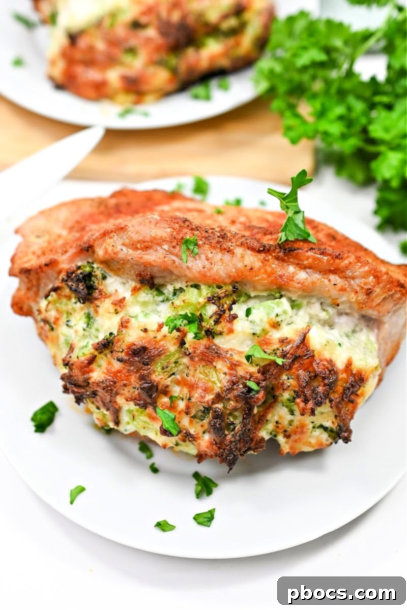 Keto Stuffed Pork Chops with Cheesy Broccoli 2 Keto Cheesy Broccoli Stuffed Pork Chops - Main Image