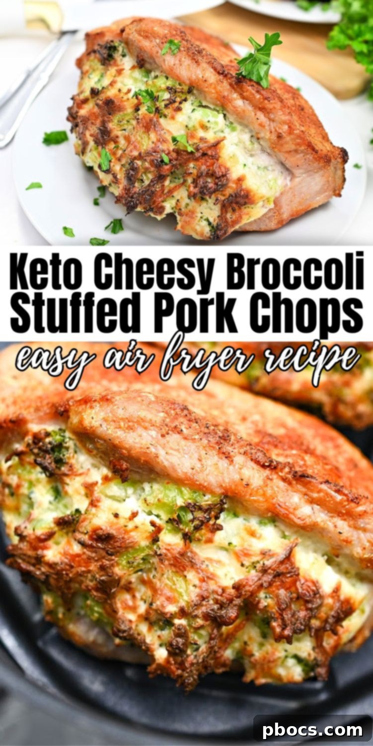 Keto Stuffed Pork Chops with Cheesy Broccoli 14 Keto Cheesy Broccoli Stuffed Pork Chops - Pinterest Pin
