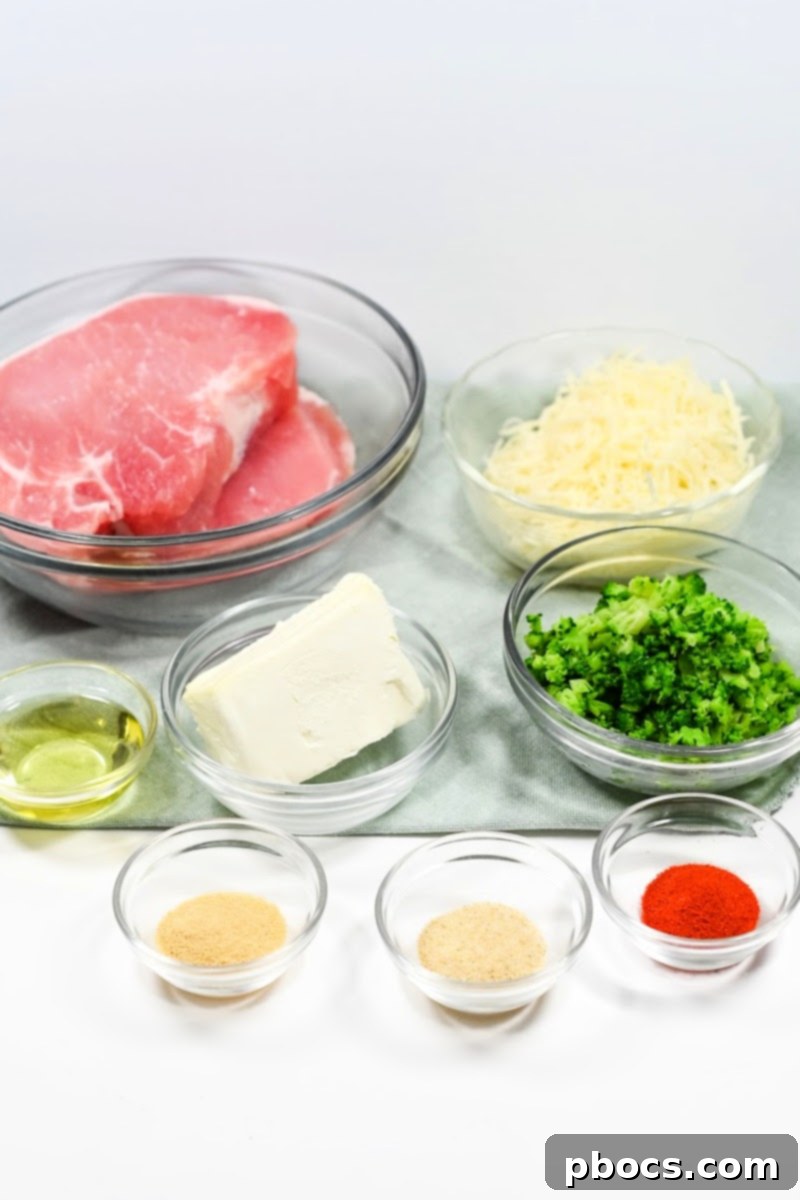 Keto Stuffed Pork Chops with Cheesy Broccoli 8 Keto Cheesy Broccoli Stuffed Pork Chops Ingredients