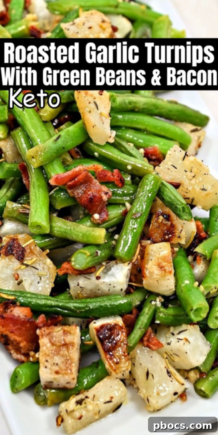 Pin for later: Keto Roasted Garlic Turnips and Green Beans With Bacon