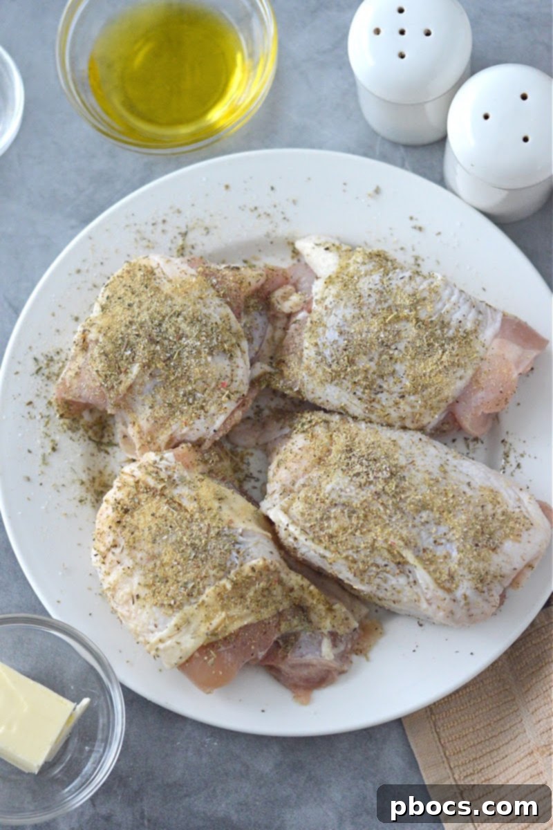Crispy Keto Pan Chicken Thighs 9 Seasoning chicken thighs for searing