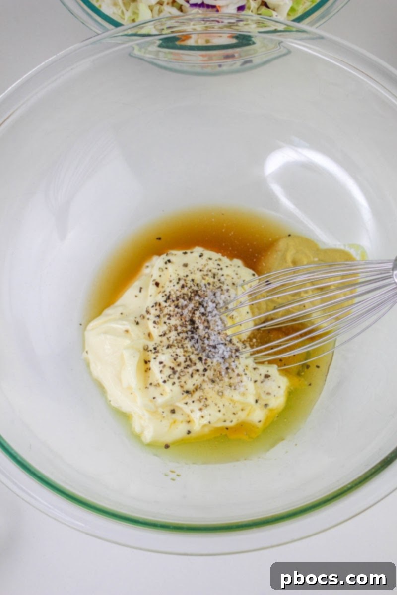 Making the creamy slaw dressing