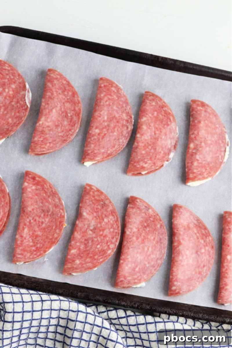 Filling salami slices for Keto Salami Tacos