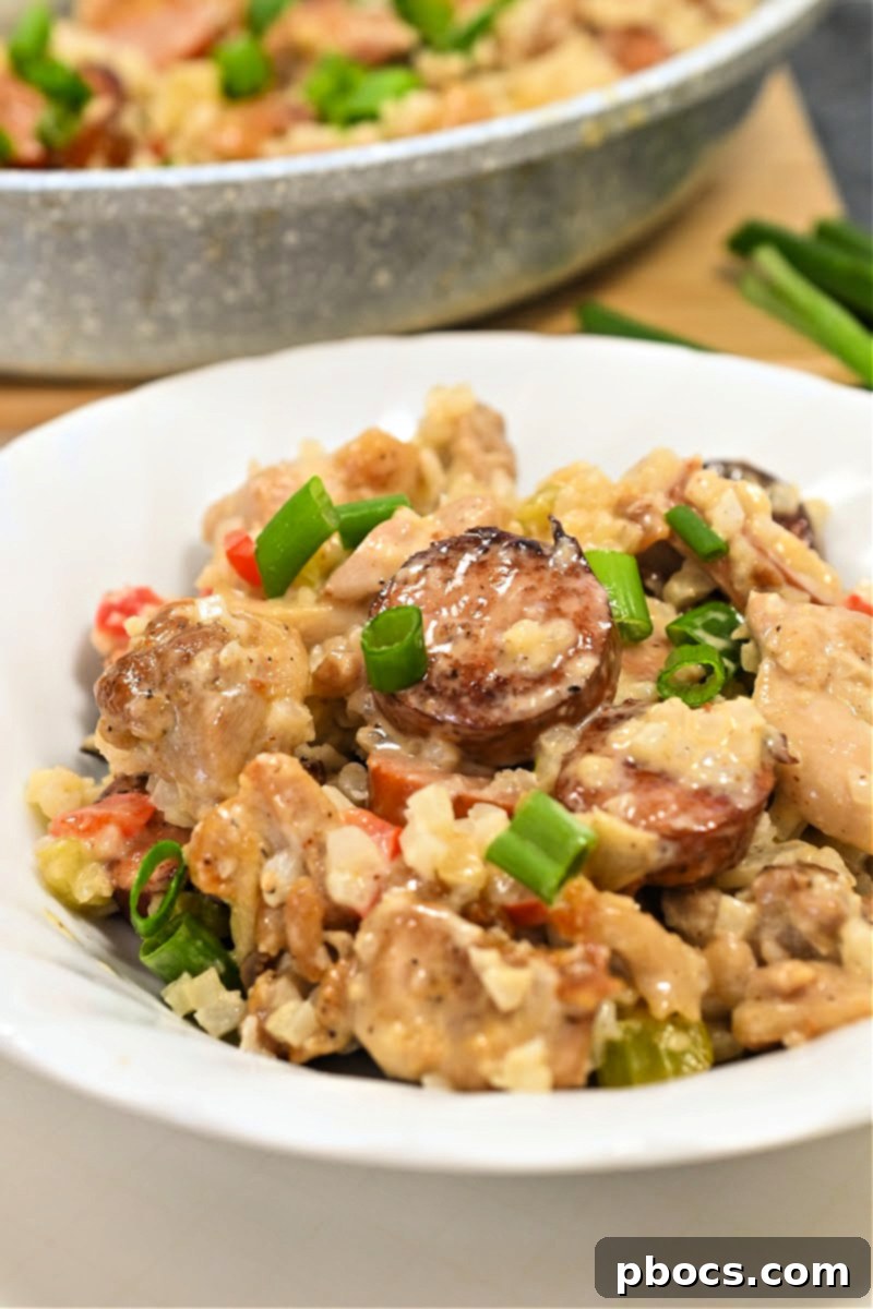 Keto Cajun Alfredo Skillet with a rich, creamy sauce