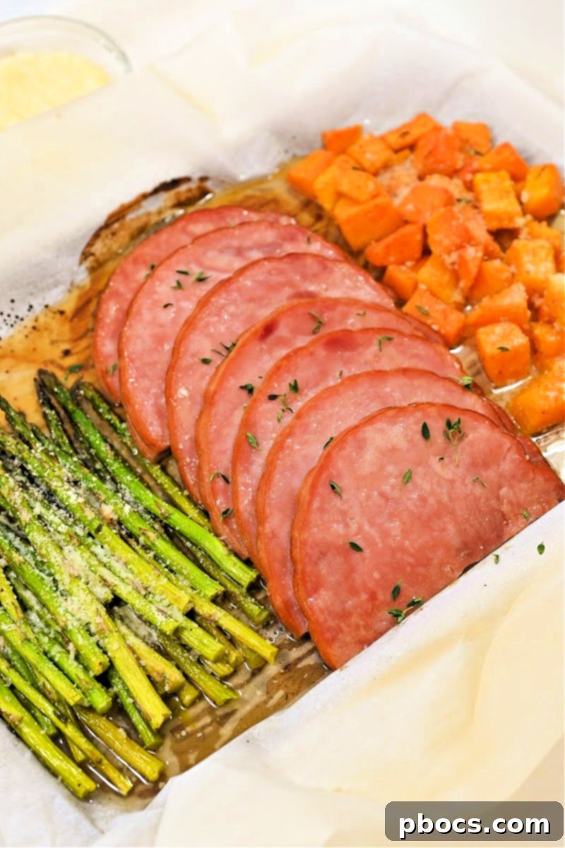 Low Carb Sheet Pan Easter Dinner with Ham, Asparagus, and Butternut Squash
