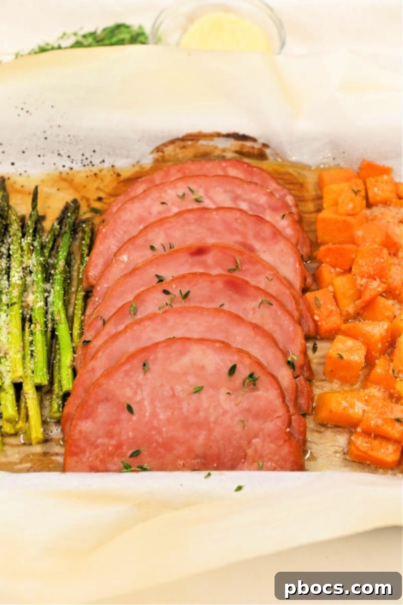 Sheet Pan Easter Dinner - A close-up of the cooked meal