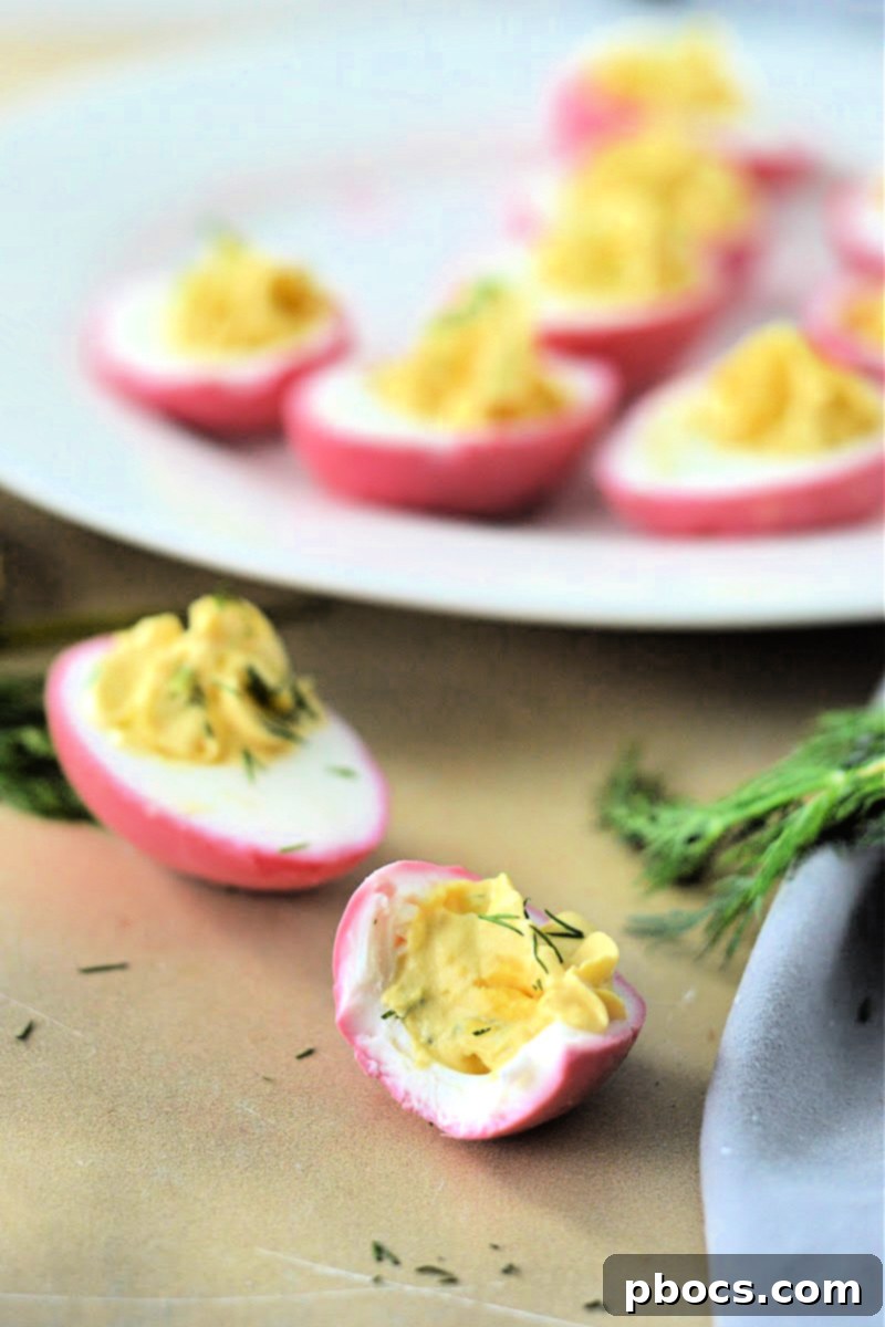 A serving of Keto Pickled Deviled Eggs, emphasizing their low-carb nature