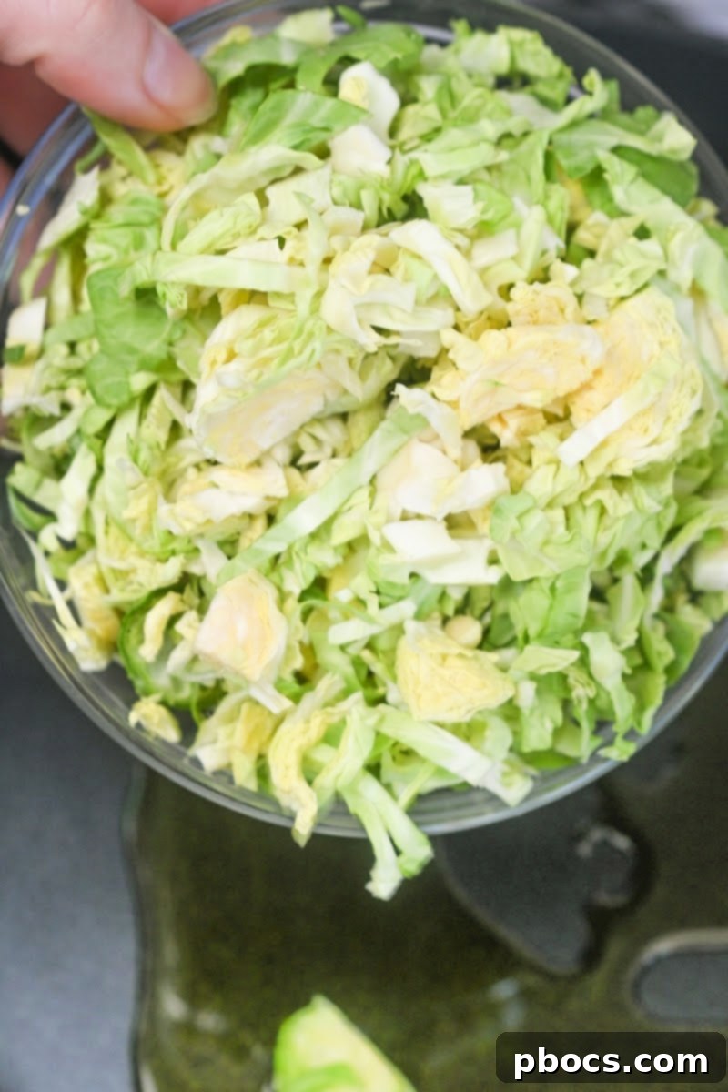 Shaved Brussels Sprouts, close-up preparation