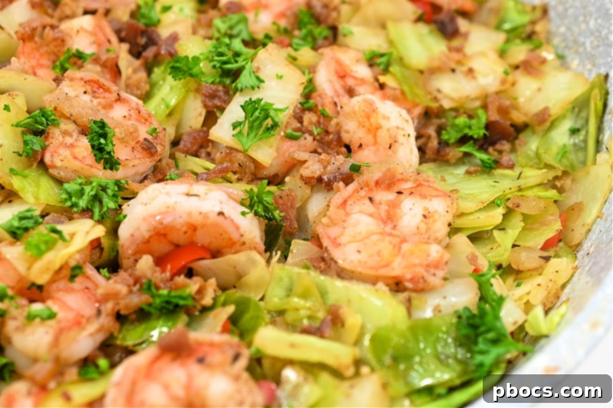 Finished Keto Jerk Southern Fried Cabbage and Shrimp Dish