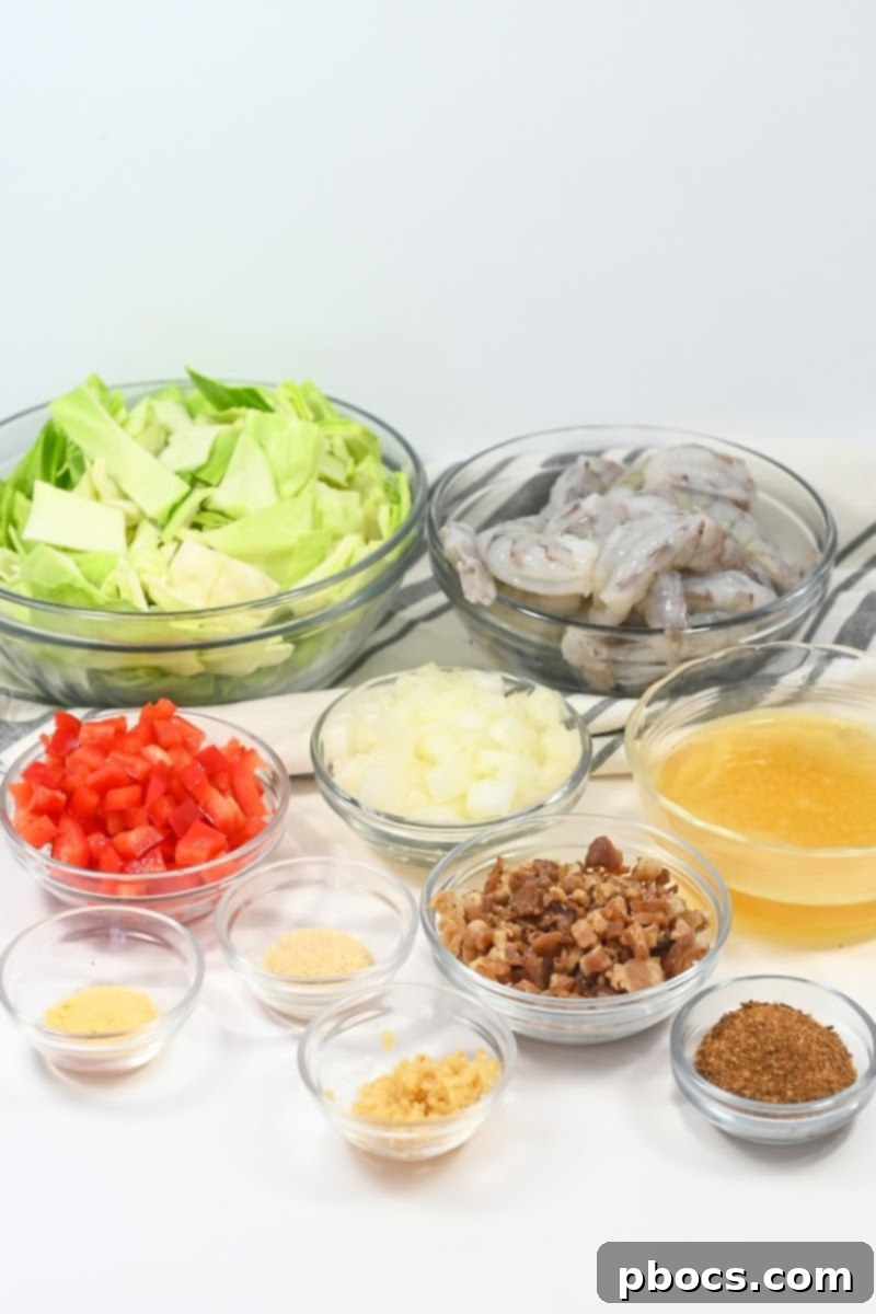 All Ingredients for Keto Jerk Southern Fried Cabbage and Shrimp