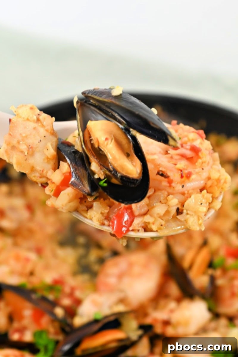 Finished Keto Paella in a large skillet, ready to be served