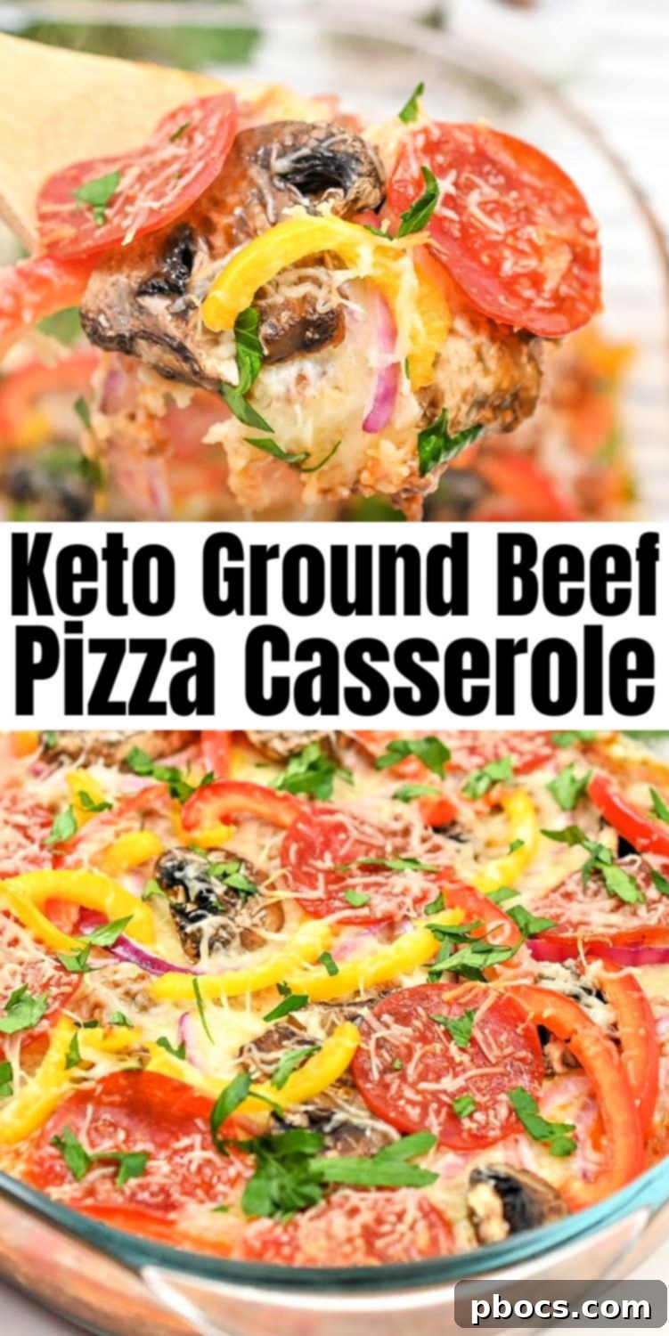 Keto Beef Pizza Bake 14 Pin for later: Keto Ground Beef Pizza Casserole
