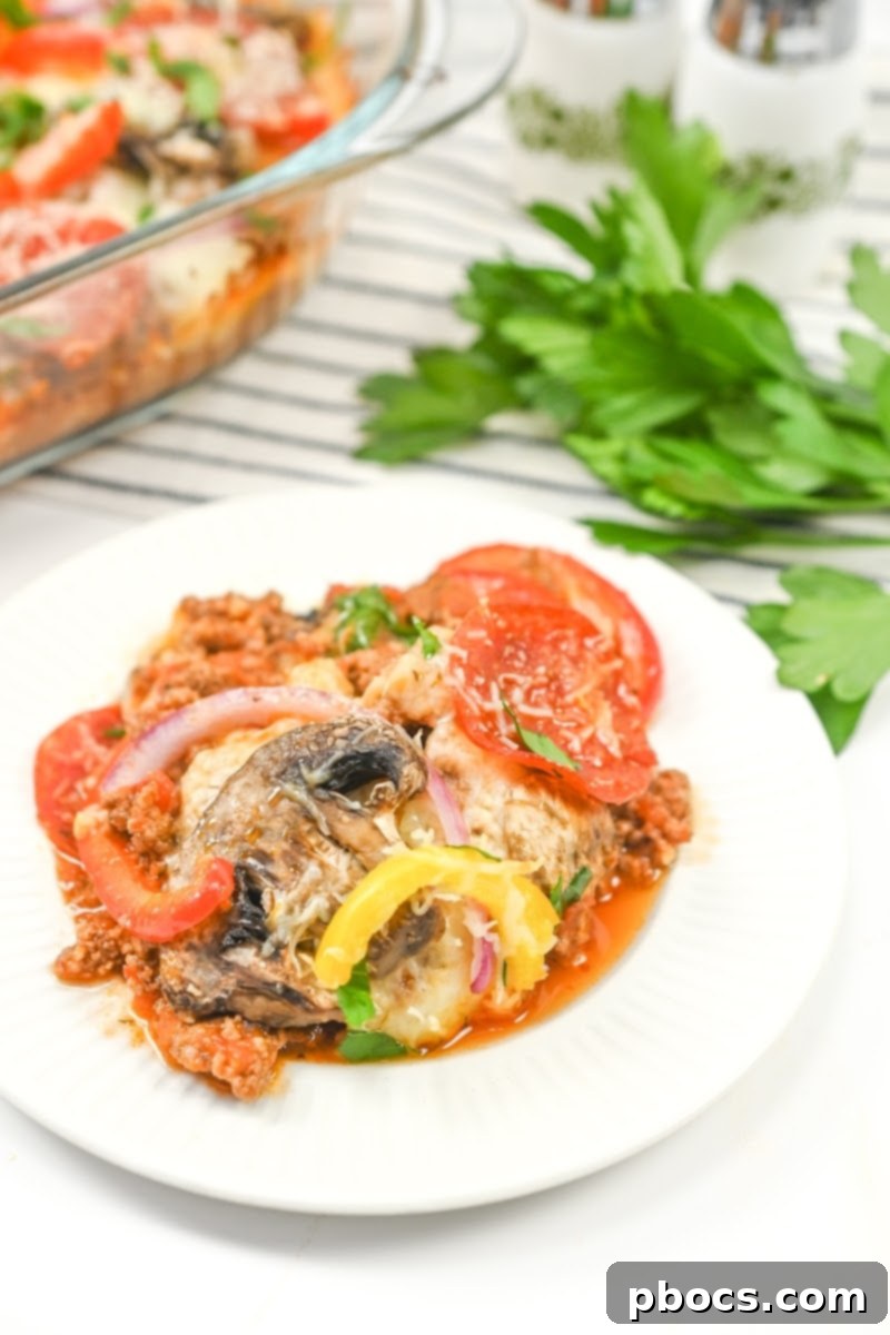 Keto Beef Pizza Bake 4 Cooked ground beef in a skillet for Keto Pizza Casserole