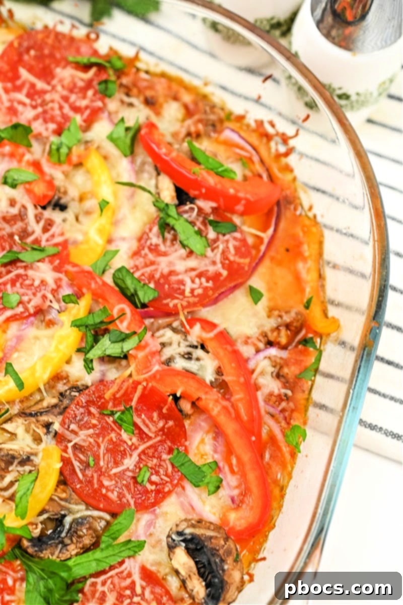 Keto Beef Pizza Bake 5 Keto Ground Beef Pizza Casserole fresh from the oven