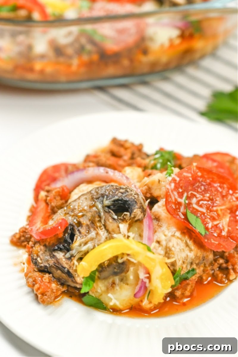 Keto Beef Pizza Bake 6 Keto Ground Beef Pizza Casserole with a side salad