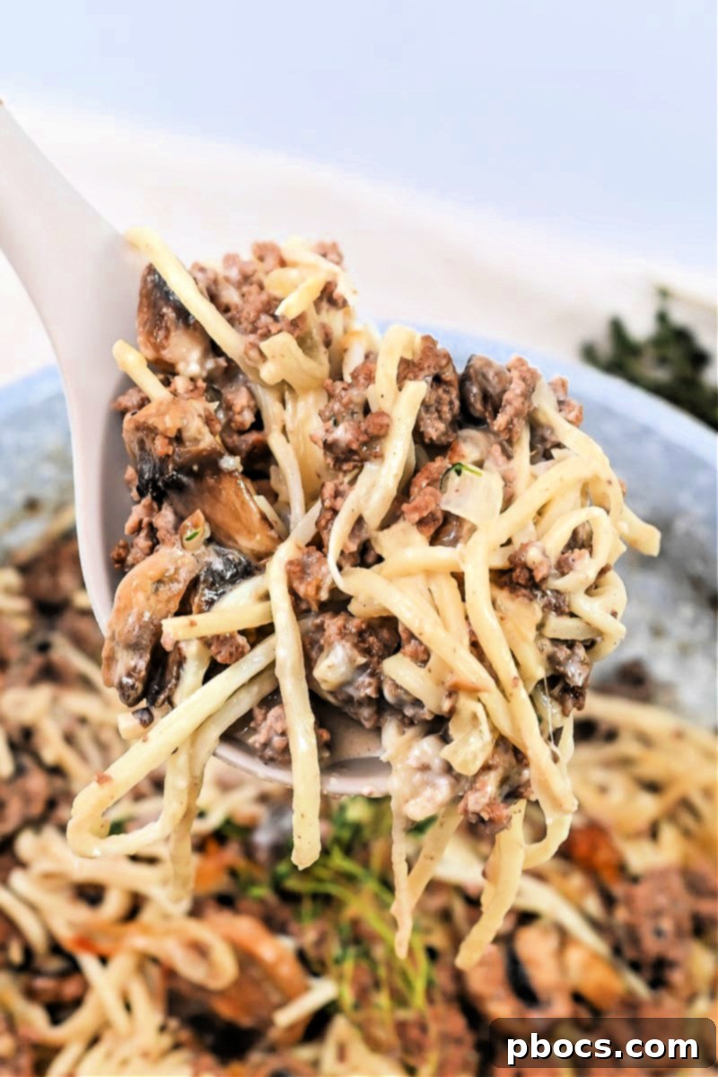 Close-up of Keto Creamy TikTok French Onion Pasta, showcasing the creamy sauce and pasta texture