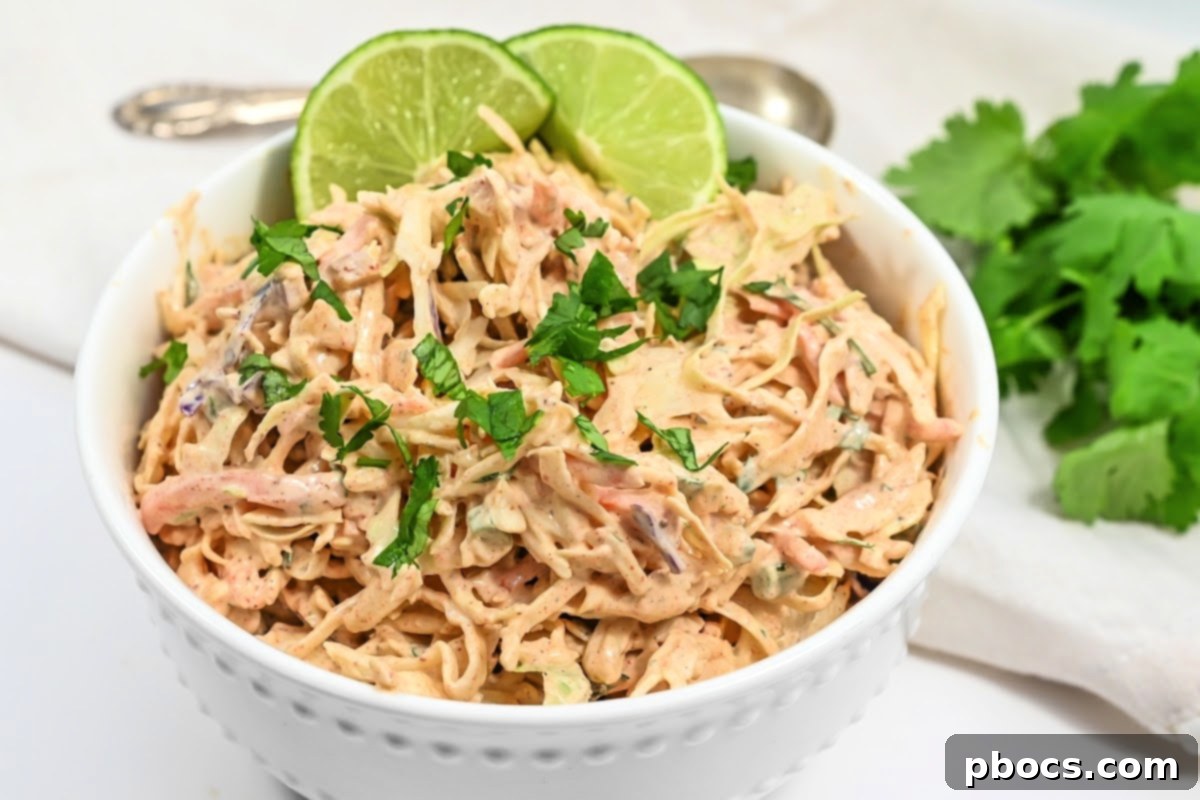 Finished Keto Mexican Coleslaw in a mixing bowl