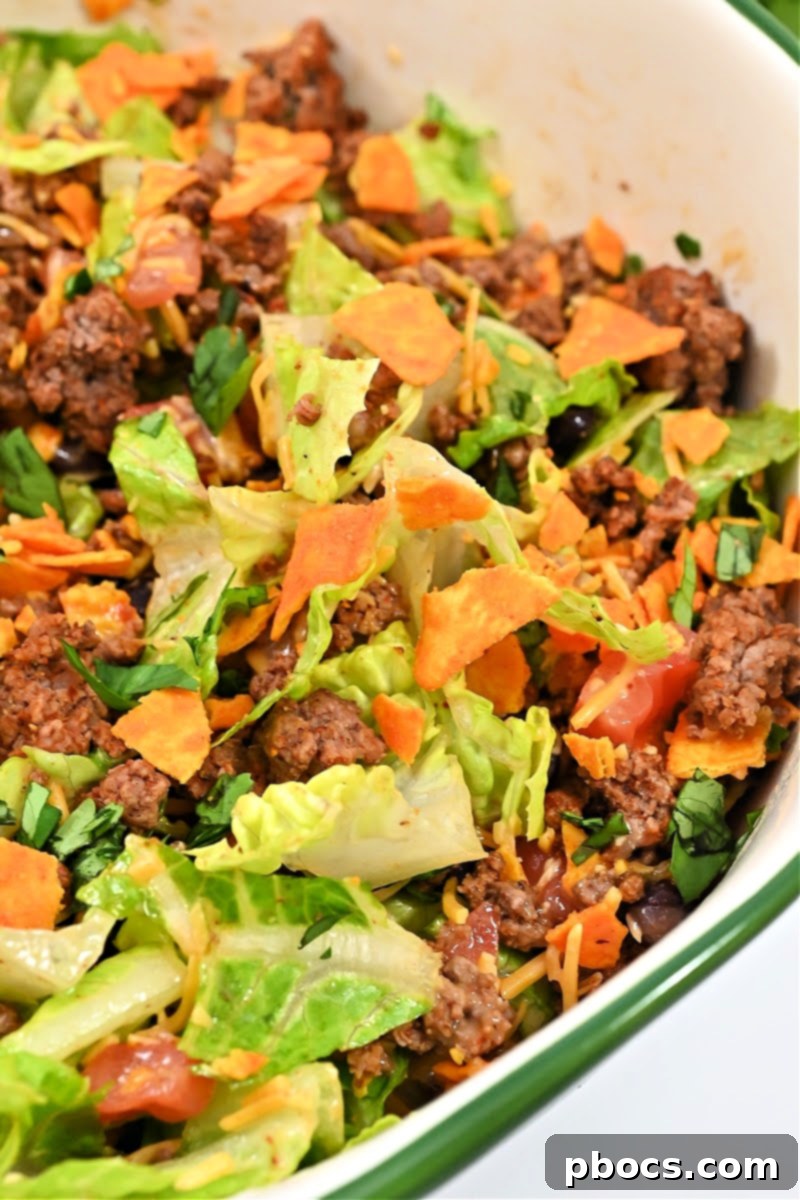 Keto Doritos Ground Beef Salad with Quest Nacho Chips