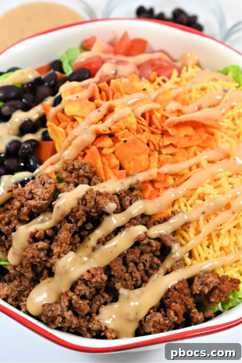 Keto Doritos Ground Beef Salad, dressed with Chipotle Ranch