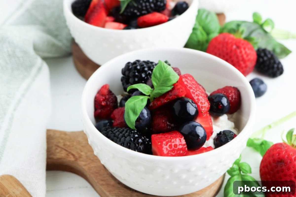 Low Carb Basil Infused Berries and Creamy Cottage Cheese 4 Low-Carb Berries with Cottage Cheese - a healthy and satisfying snack or dessert idea