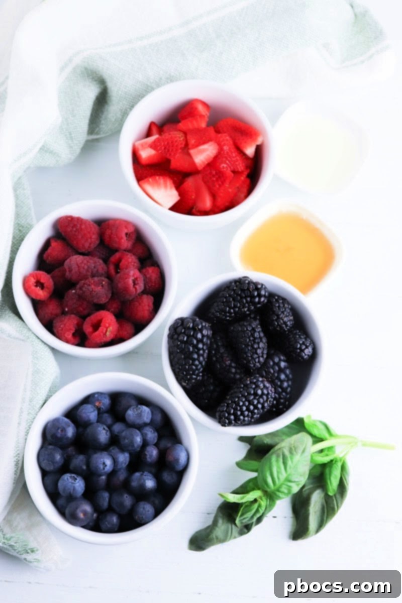 Low Carb Basil Infused Berries and Creamy Cottage Cheese 5 Variety of fresh low-carb berries used in the recipe