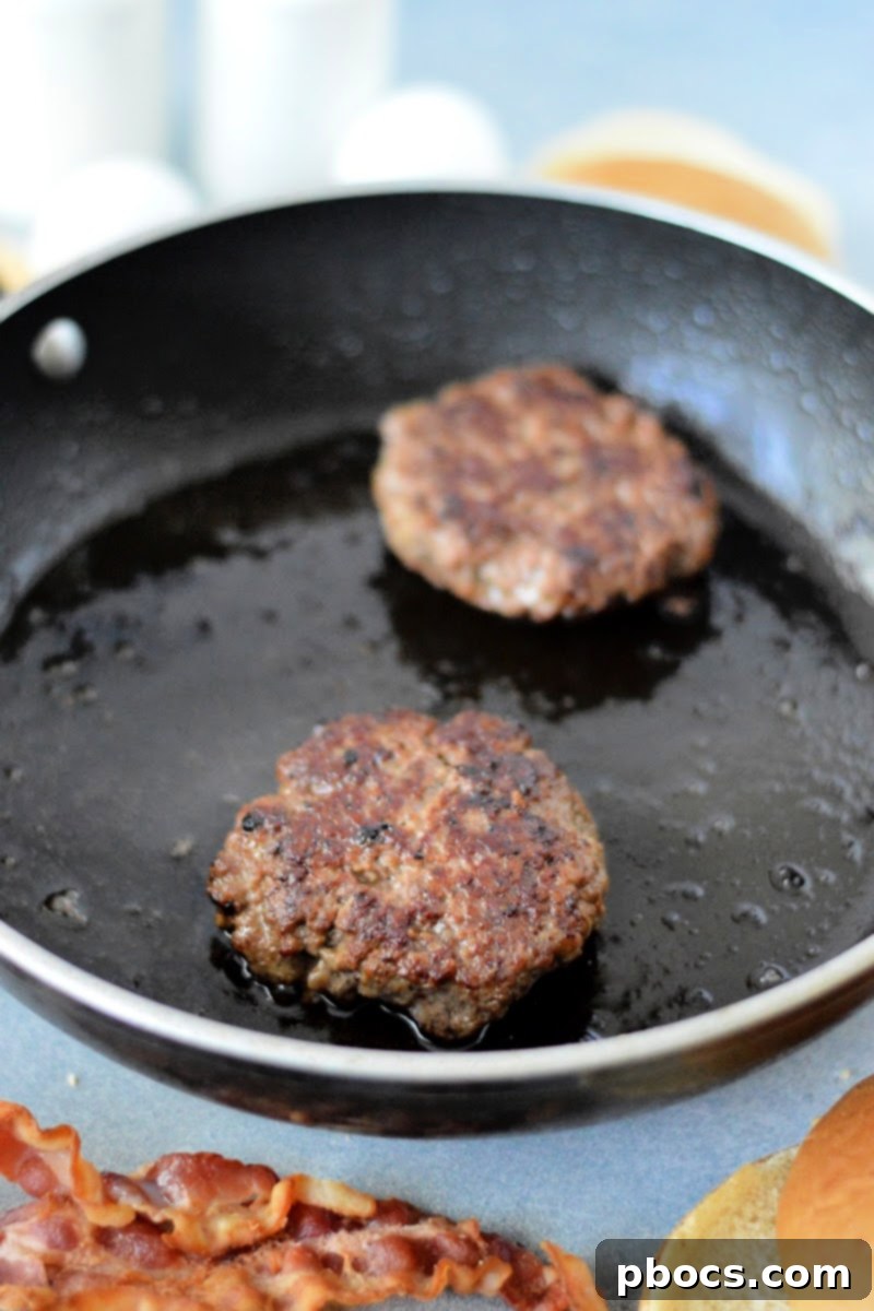 Frying hamburgers in a skillet