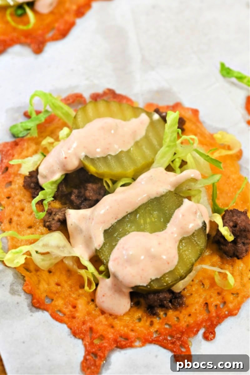 Big Mac Keto Cheese Crunchers 2 Irresistible Keto Big Mac Cheese Crisps, perfectly arranged and ready to eat.