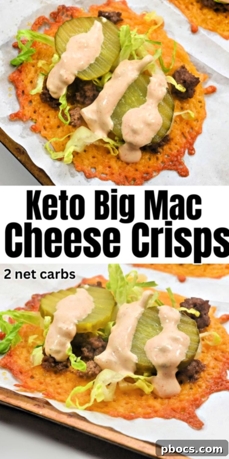 Big Mac Keto Cheese Crunchers 12 Pinterest graphic: Keto Big Mac Cheese Crisps #ketobigmaccheesecrisps #bigmaccheesecrisps