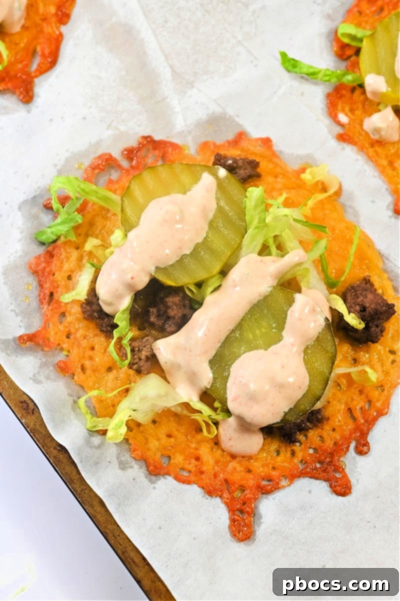 Big Mac Keto Cheese Crunchers 6 A vibrant platter of Keto Big Mac Cheese Crisps, ideal for sharing at parties.