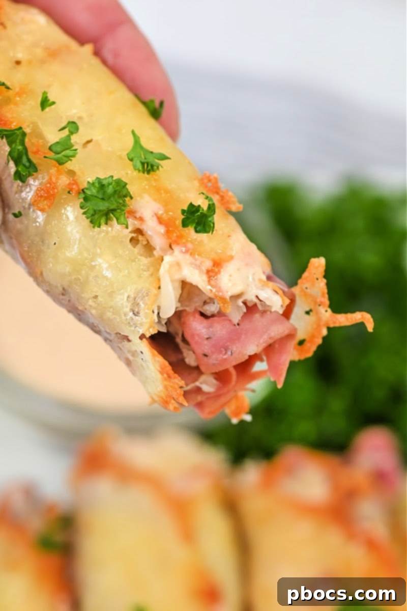 Crispy Keto Reuben Roll-Ups, golden brown and perfectly cooked