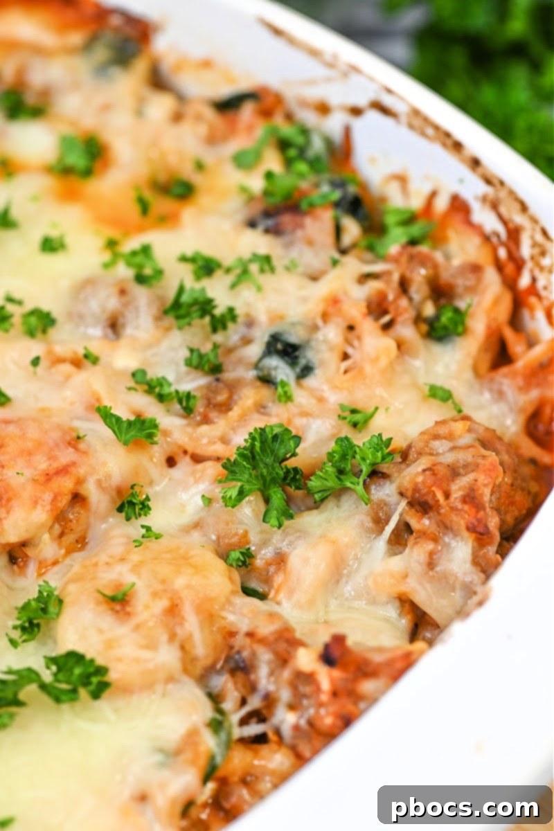 Finished Keto Cottage Cheese Pasta Bake, golden and bubbly from the oven