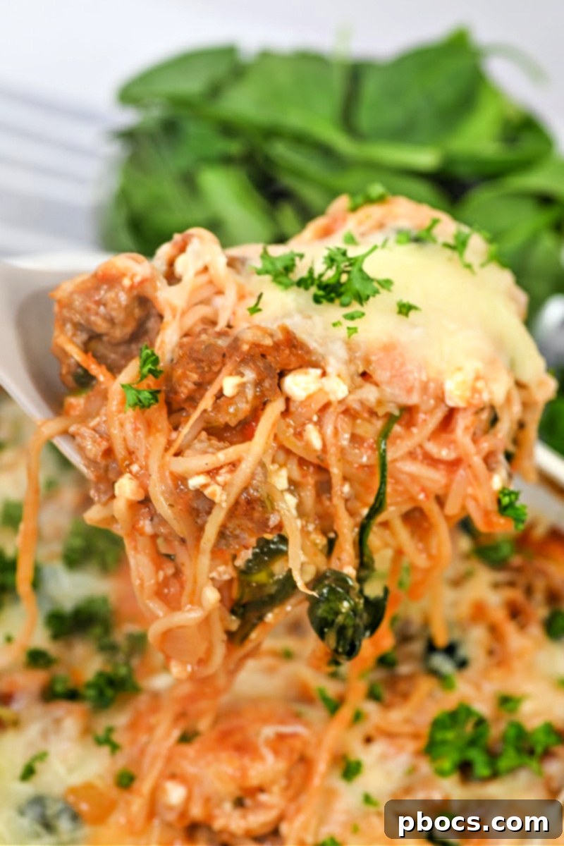 Close-up of creamy Keto Cottage Cheese Pasta Bake ready to be served