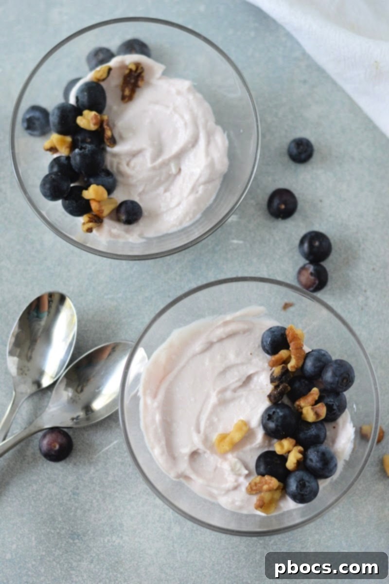 Two Bowls of Low Carb Blueberry Cottage Cheese Parfait with Fresh Berries