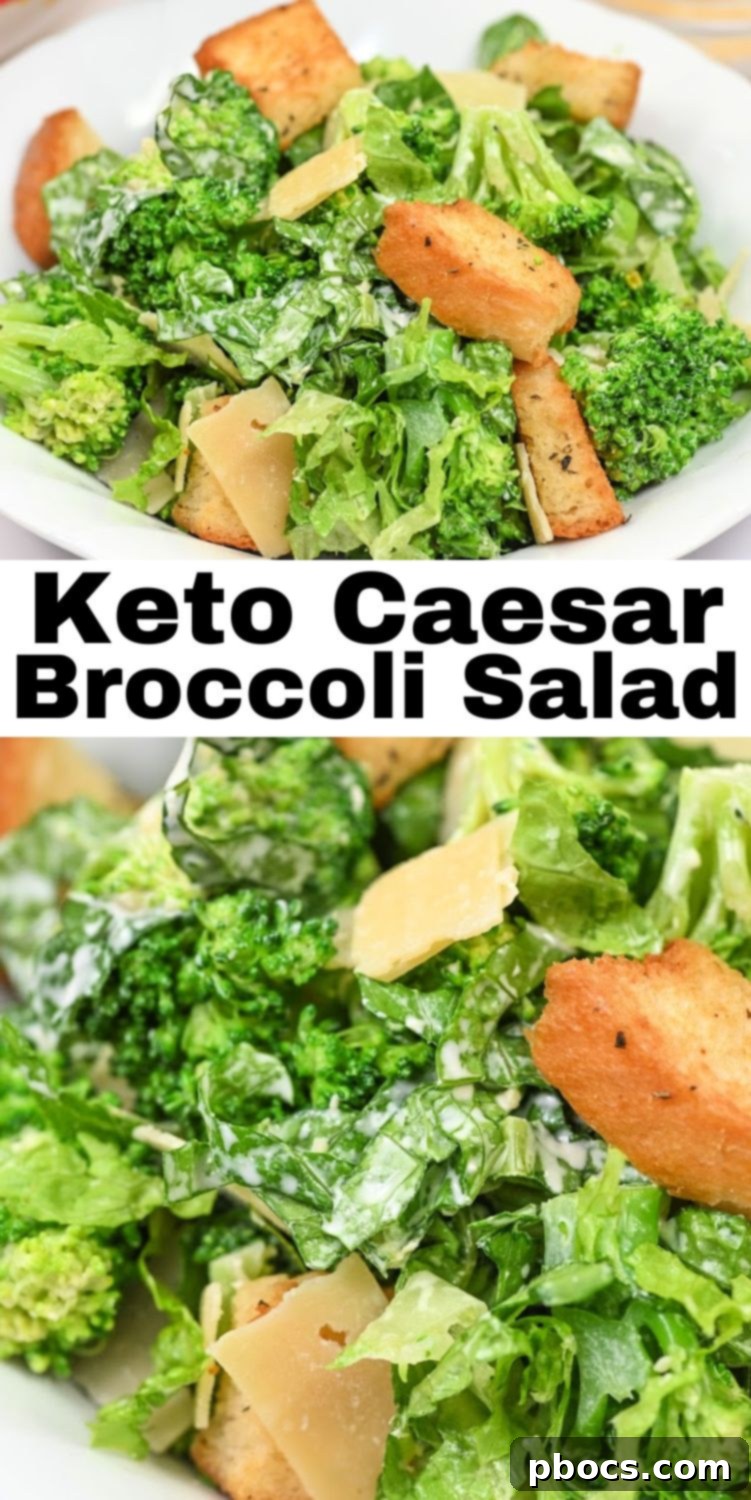 Keto Broccoli Caesar Crunch 12 Final presentation of Keto Caesar Broccoli Salad, a perfect low-carb meal